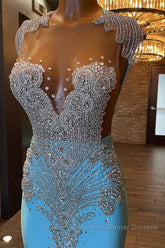 Beautiful Long Sleeveless Mermaid Semi Formal Prom Dresses With Beading